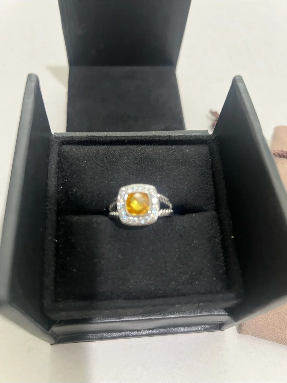 David Yurman Petite Albion Ring with Citrine and Diamonds Size 7